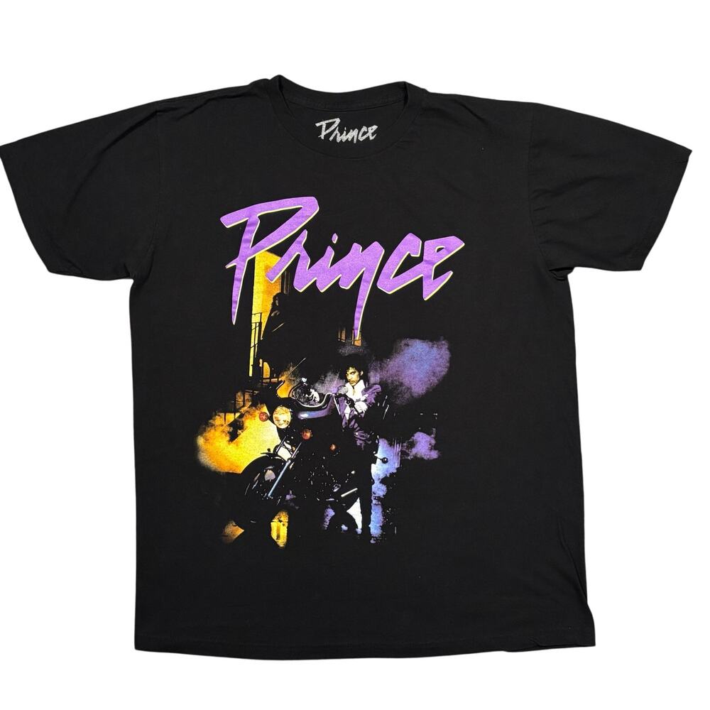 Prince Purple Rain Graphic Print Black Cotton T-Shirt Mens Size XL Extra Large